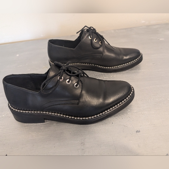 Miista London "Adelaide" Black Leather Oxfords with metal chain trim Sz 7.5 US - Picture 3 of 13